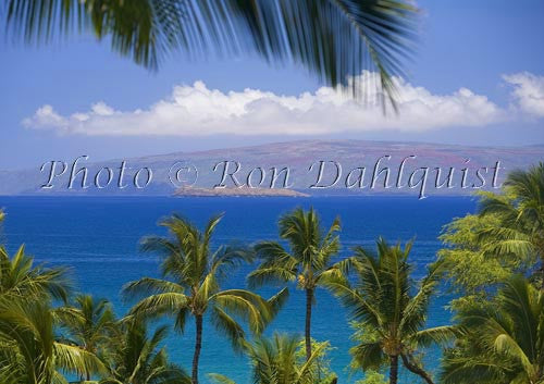 Palm trees frame view of Molokini and Kahoolawe, Wailea, Maui, Hawaii - Hawaiipictures.com