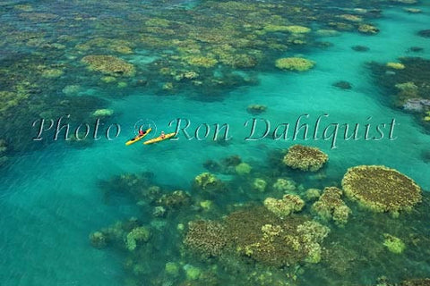 Aerial view of kayakers in the turquoise water and coral off of Olowalu, Maui, Hawaii Picture Stock Photo - Hawaiipictures.com