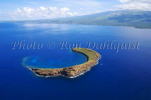 Aerial of Molokini with Maui in background - Hawaiipictures.com