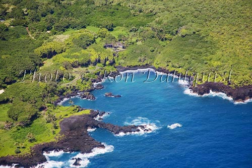 Aerial of Black Sand beach and Waianapanapa State Park, Hana, Maui, Hawaii - Hawaiipictures.com