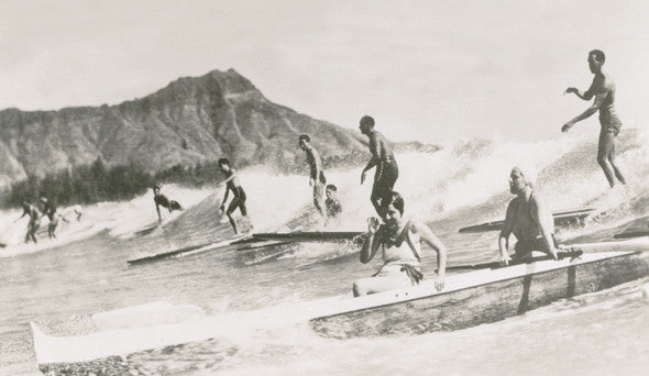 Picture Of Waikiki Surfers And Diamond Head - Hawaiipictures.com