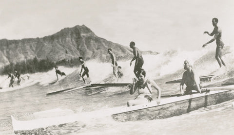 Picture Of Waikiki Surfers And Diamond Head Picture - Hawaiipictures.com