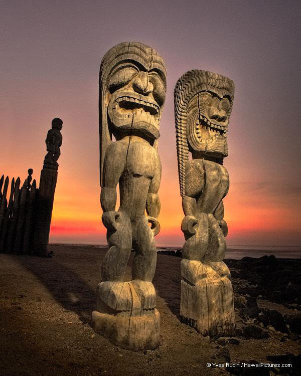 Two Tikis At Sunset - Hawaiipictures.com